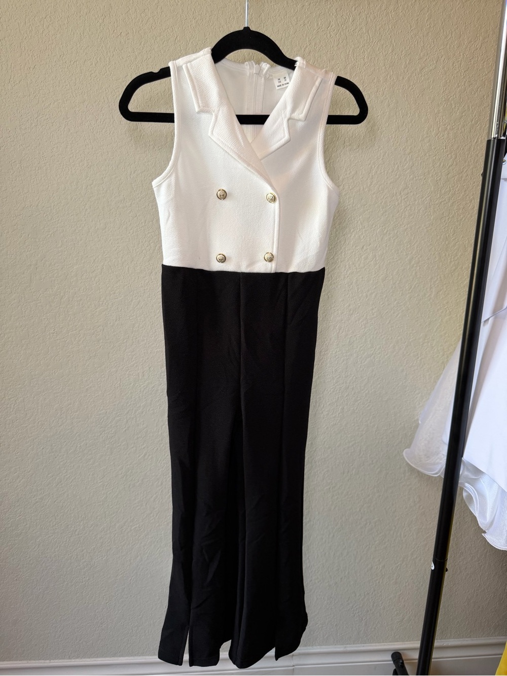 Girls Size 7, Sleeveless Black & White Double-Breasted Jumpsuit